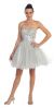 Strapless Rhinestones Bust Short Tulle Party Dress in Silver